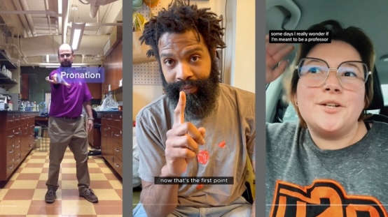 Three still images from scientists' videos on TikTok.